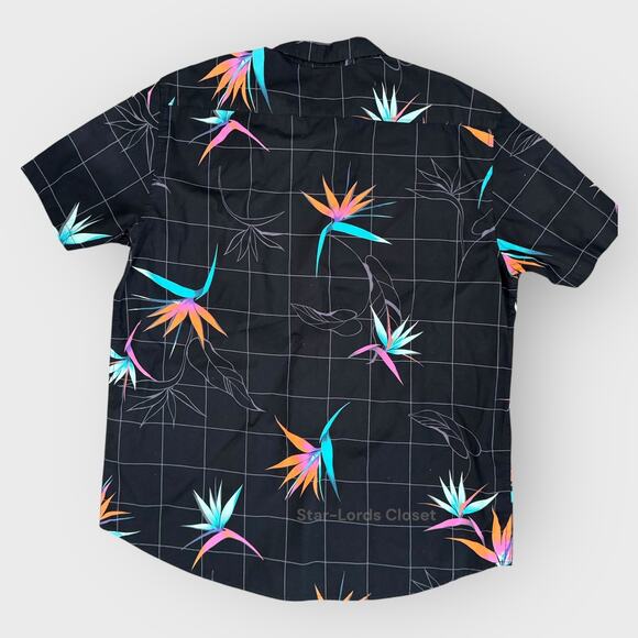 Billabong Mens XL Hawaiian Shirt Black Floral Plaid Button Up Button Down Surf - Picture 6 of 7